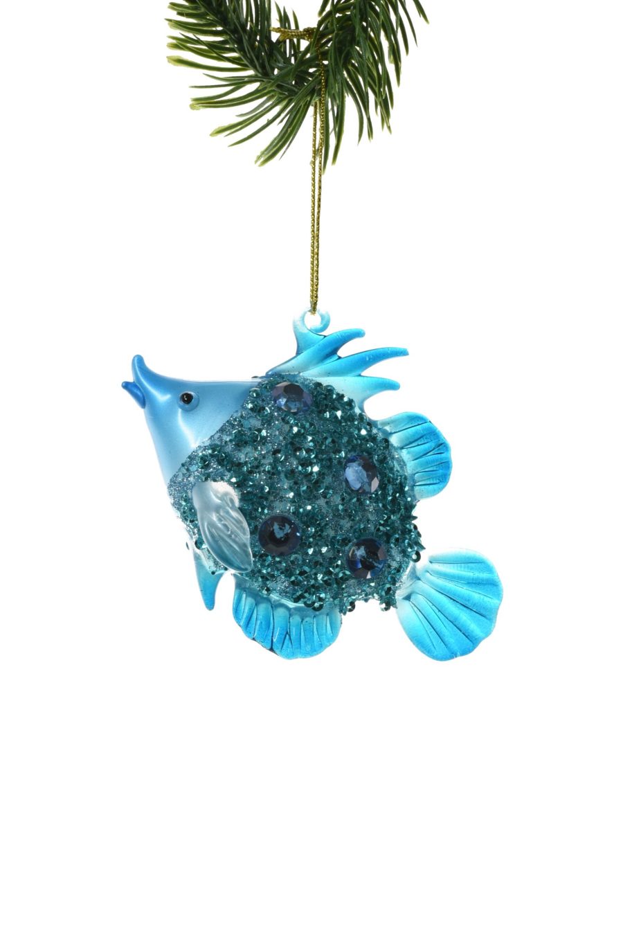 Aqua Hanging Glittered Tropical Fish Ornament
