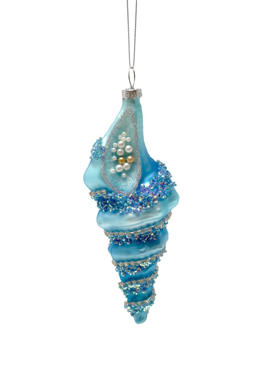 Blue Glass Hanging Conch Shell Ornament