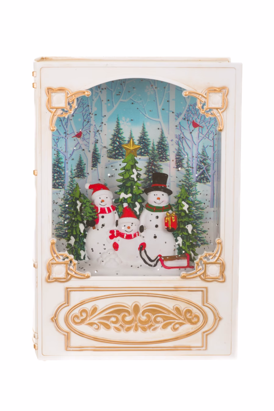 7.5" Musical White Glass Bookend LED Snow Globe with Snowman Family