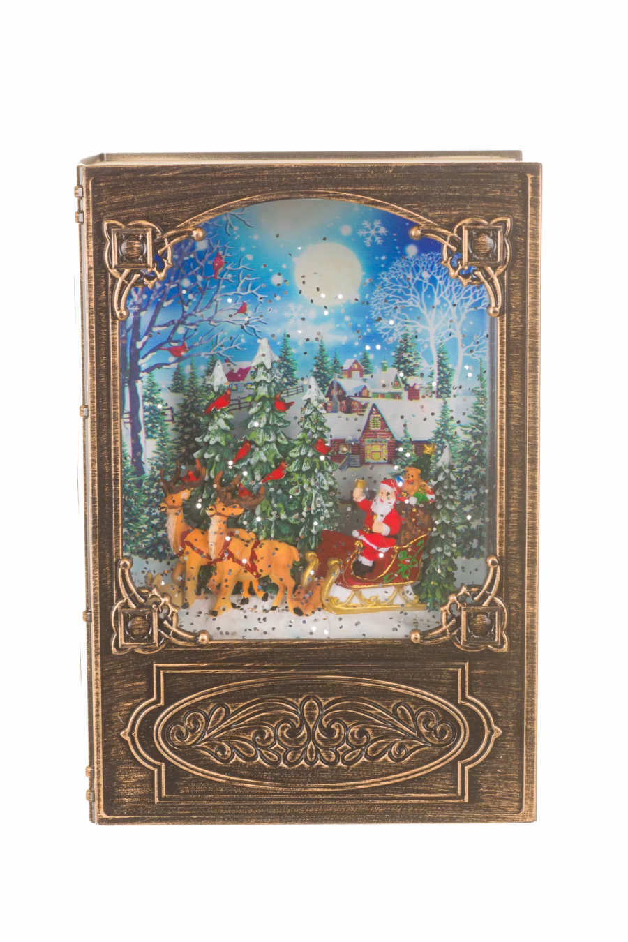 7.5" Musical Brass Glass Bookend LED Snow Globe with Christmas Eve Santa