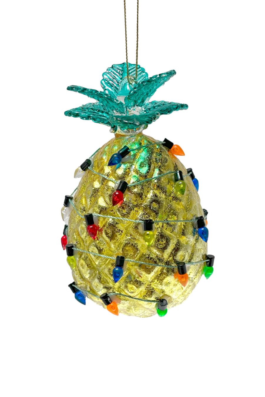 Golden Glass Hanging Pineapple Ornament with Christmas Lights
