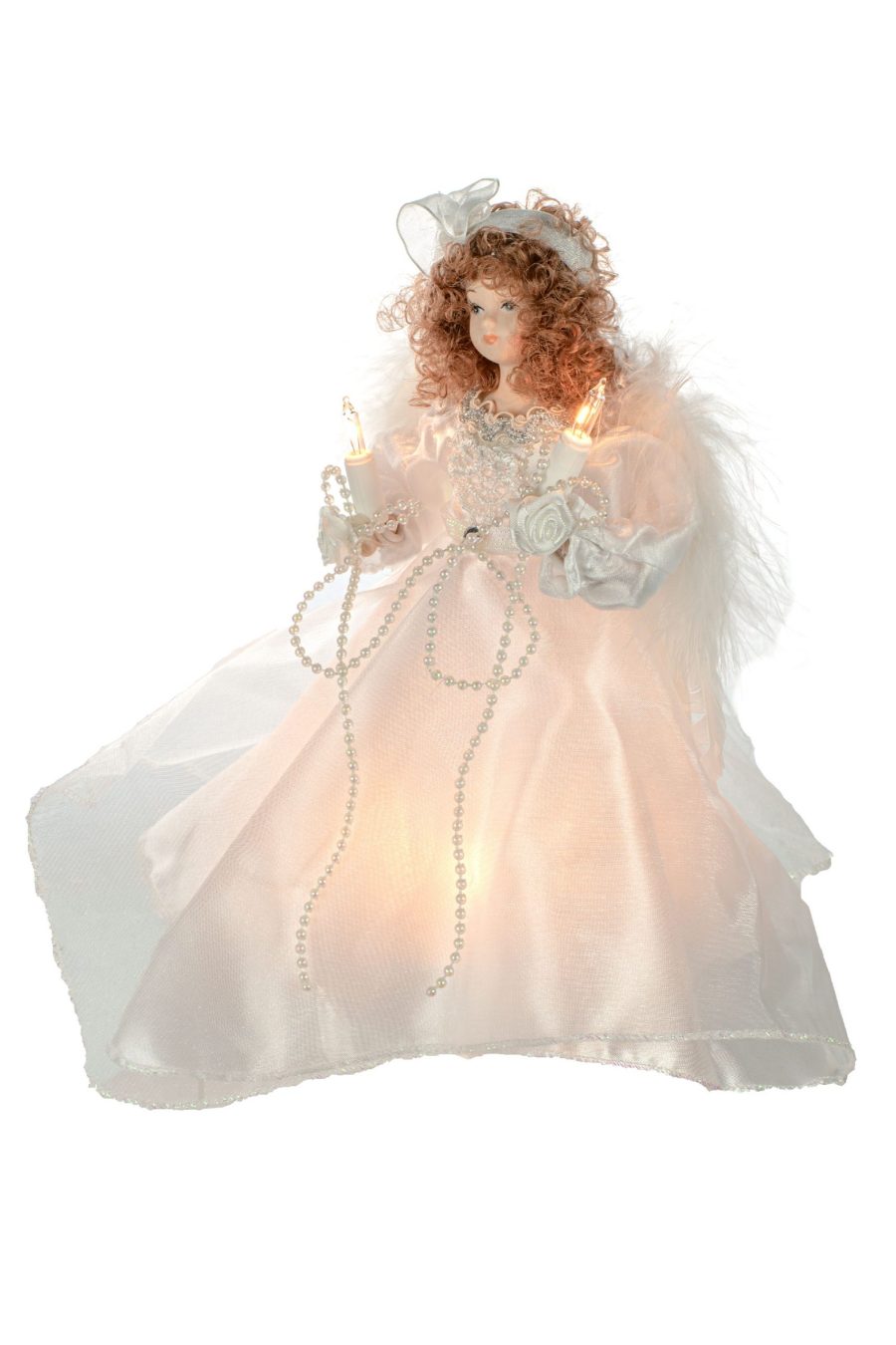 White Small 10-Light Angel Tree topper with Blonde Hair
