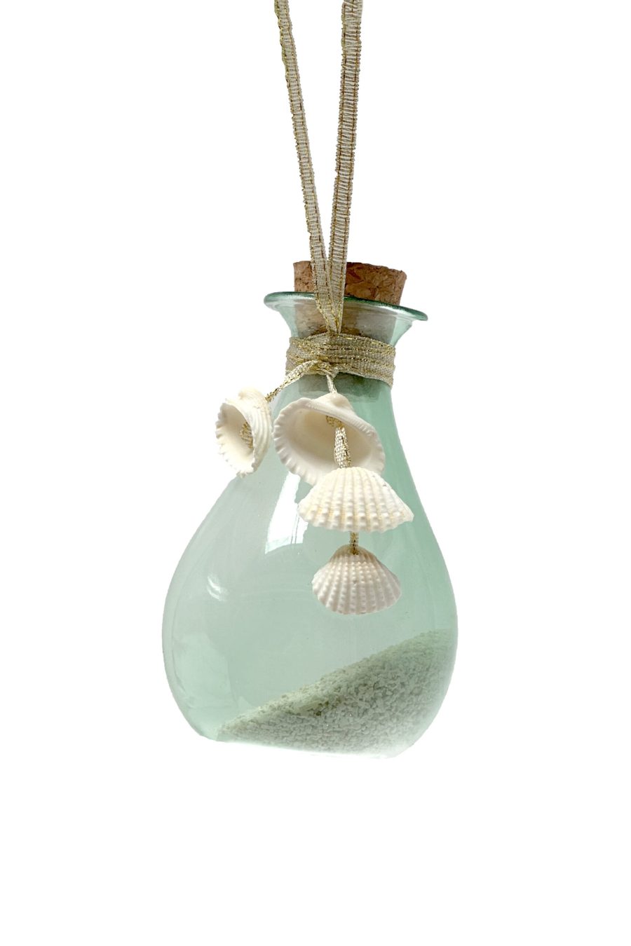 Clear Glass Hanging Bottle of Sand Ornament with Gold Cord