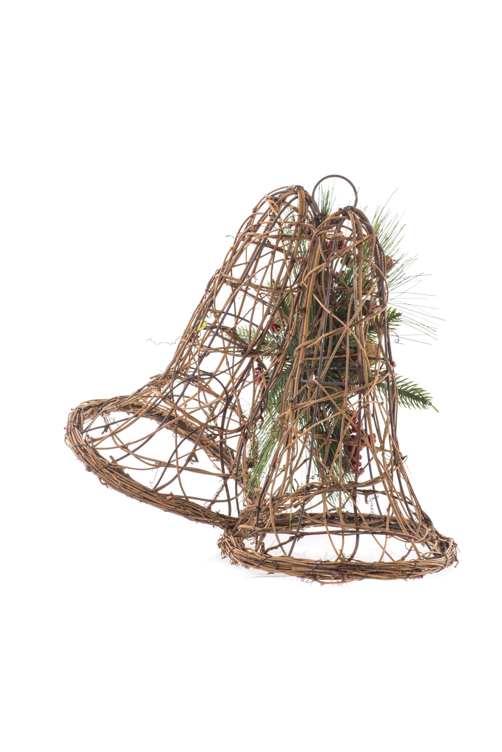Brown Wood Hangable Wireframe Bells with Berry Spray - Image 3