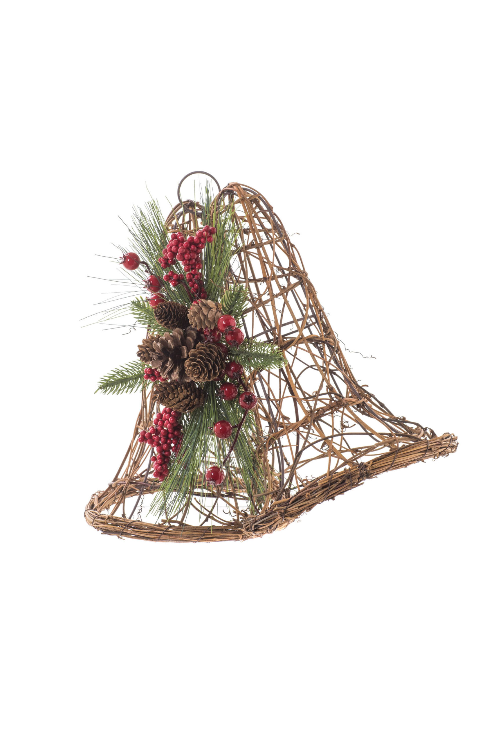 Brown Wood Hangable Wireframe Bells with Berry Spray - Image 4