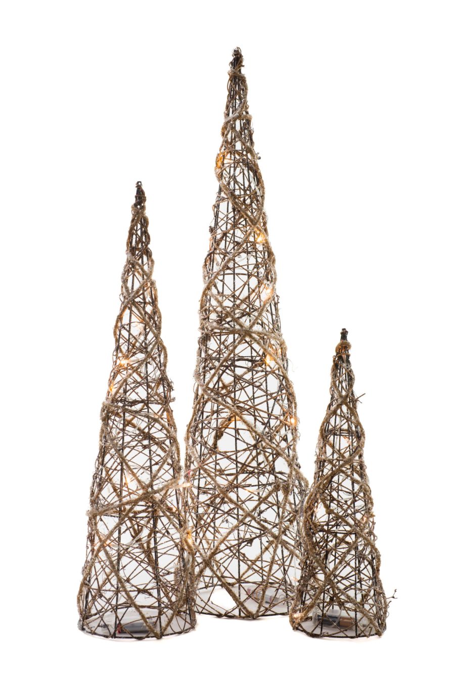 Brown Grapevine Glittered Cone Accent Lighted Tree Set