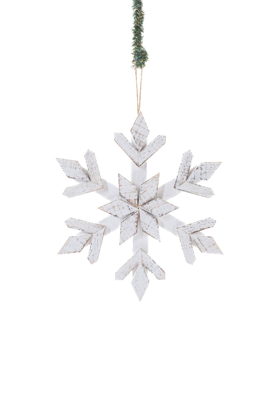 White Wood Hanging Vintage Washed Snowflake