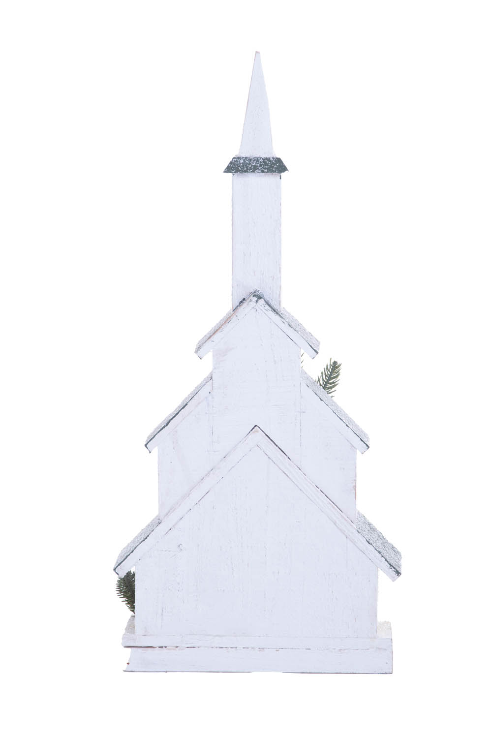 White and Green Geometric Wooden Winter Warm White LED Church - Image 3