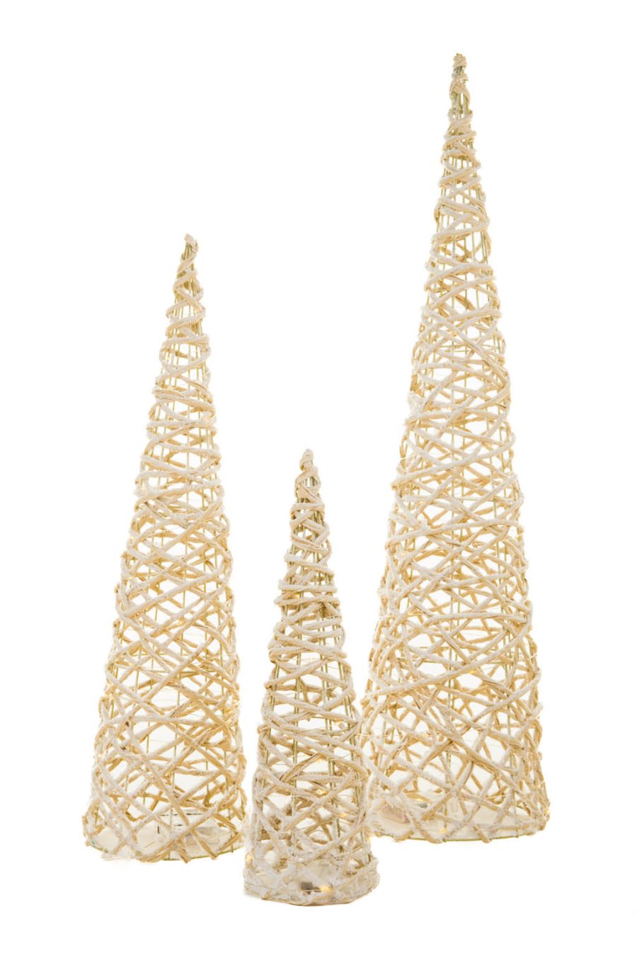 Frosted White and Cream Decorative Cool White LED Accent Trees ,  Set Of 3