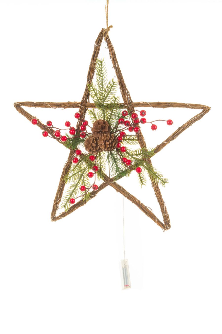 Hanging Brown and Green Handwoven Warm White LED Christmas Star