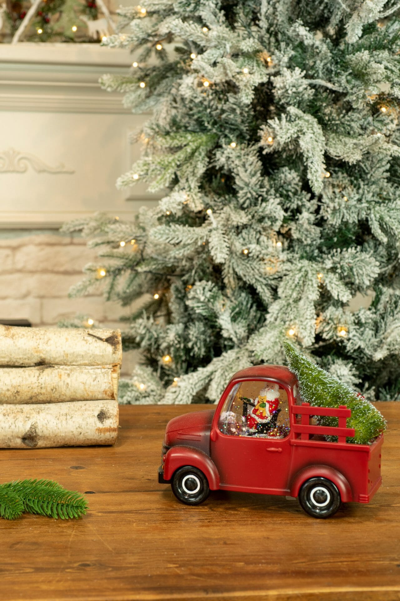 Red Christmas Pick Up Truck LED Snow Globe - Image 4