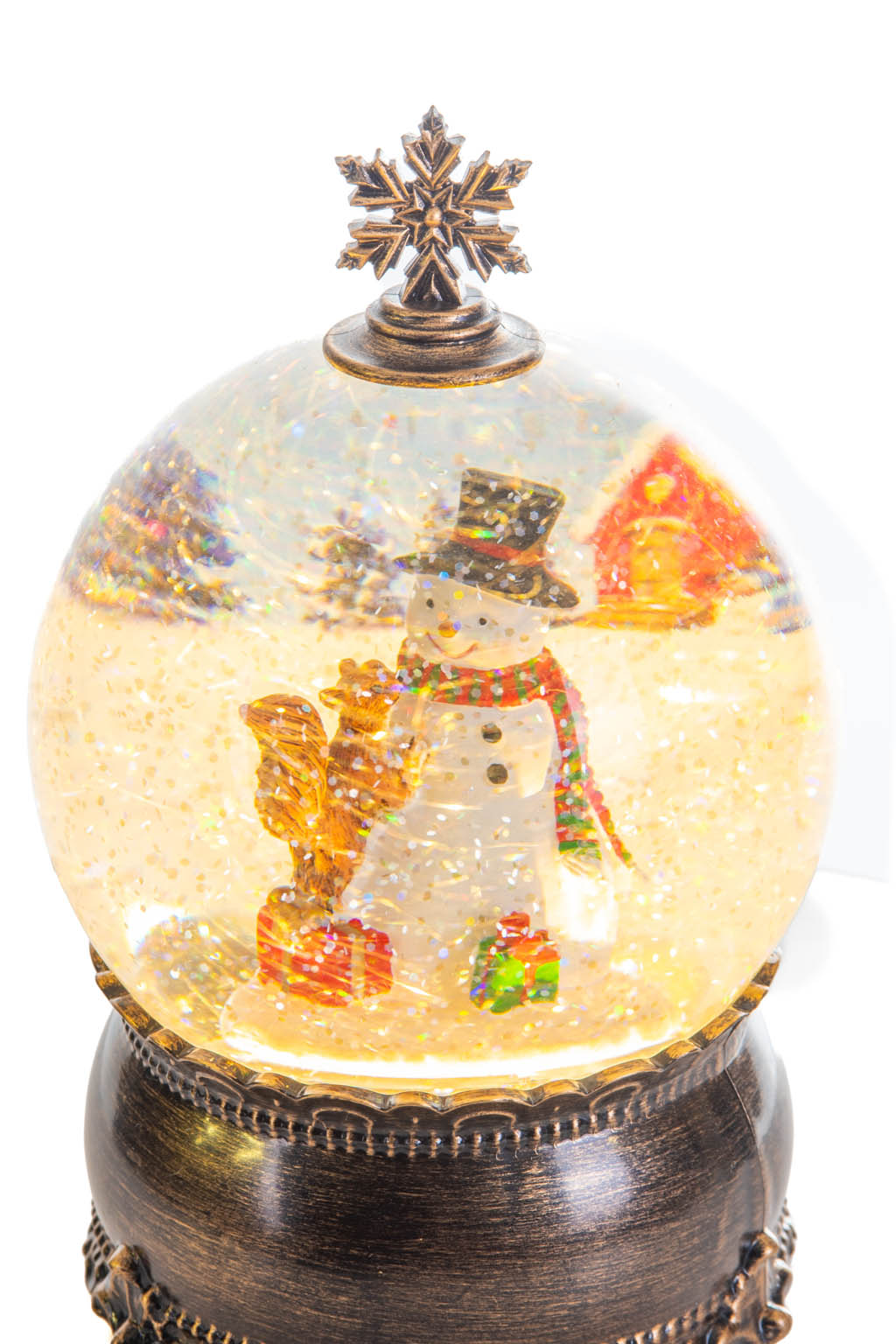 Brass Snowman'S Bauble Warm White LED Snow Globe with Swirling Glitter - Image 5