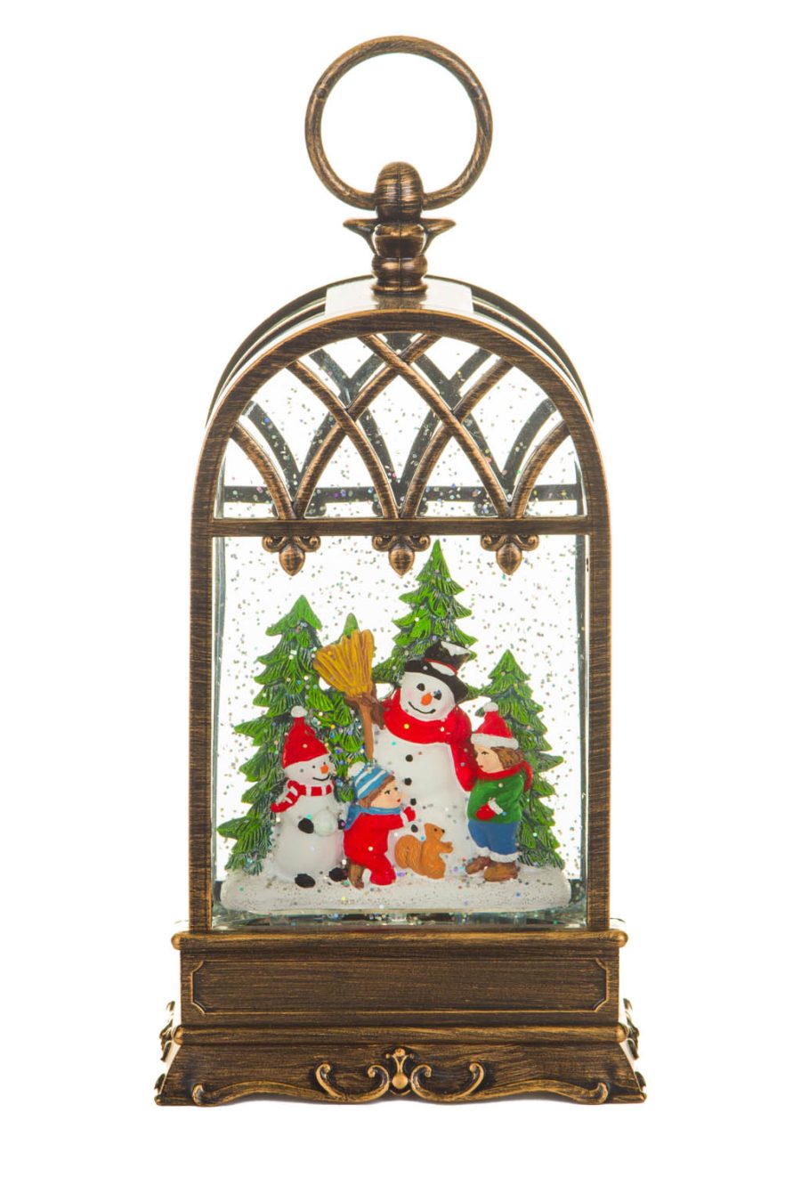 Brass Snowman'S Birdcage Warm White LED Snow Globe with Swirling Glitter