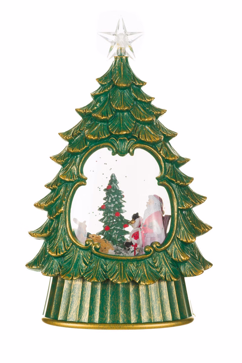 Green Star Topped Tree Snow Globe