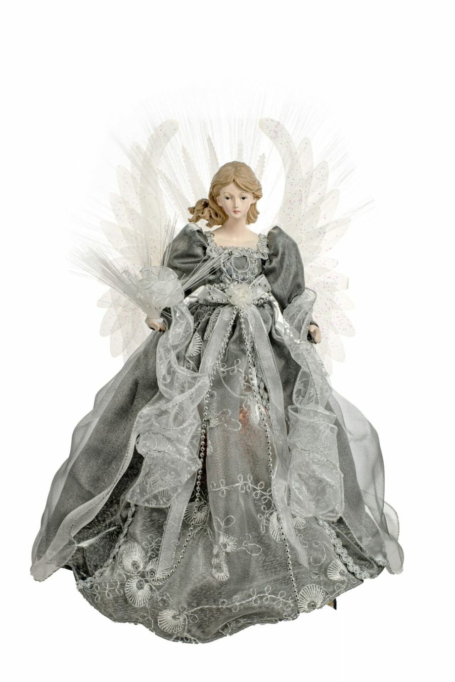 Silver Large Modern Fiber Optic Angel Tree topper