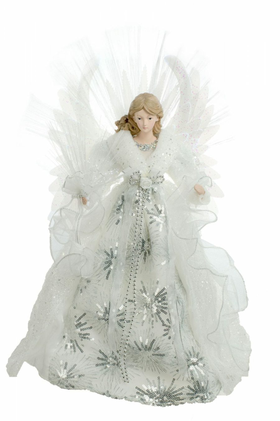 White Large Modern Fiber Optic Angel Tree topper