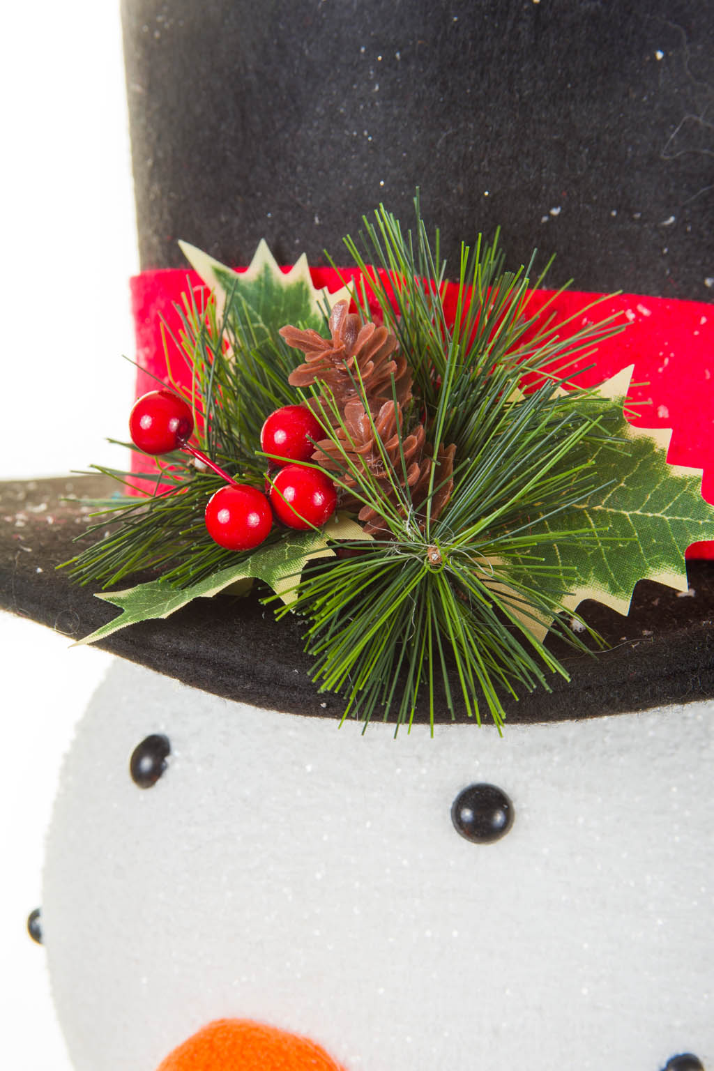 White and Buffalo Plaid Styrofoam Snowman Head Tree Topper with Top Hat - Image 3
