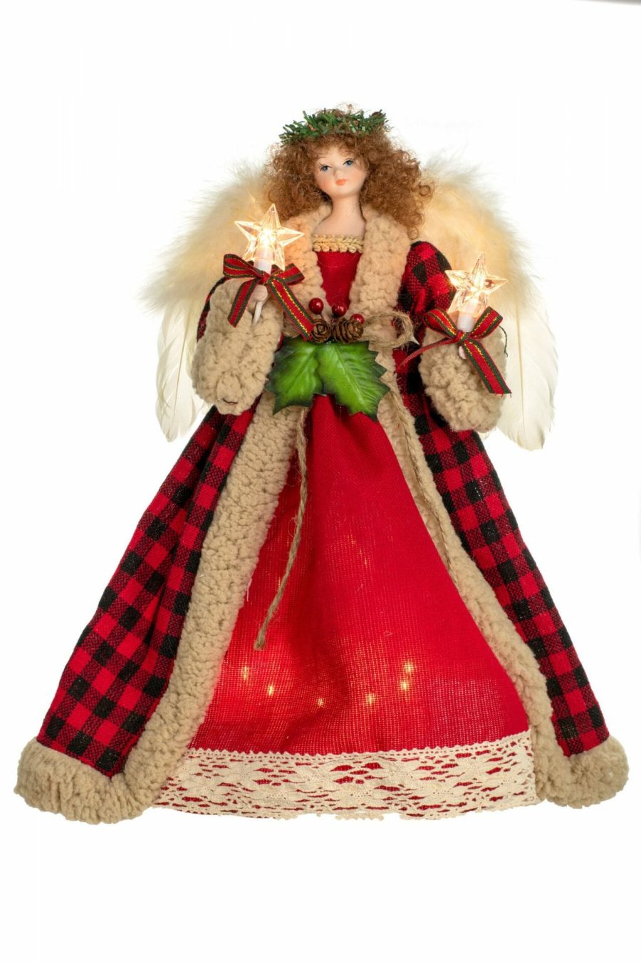 Red Brown Hair 10-Light Angel Tree topper