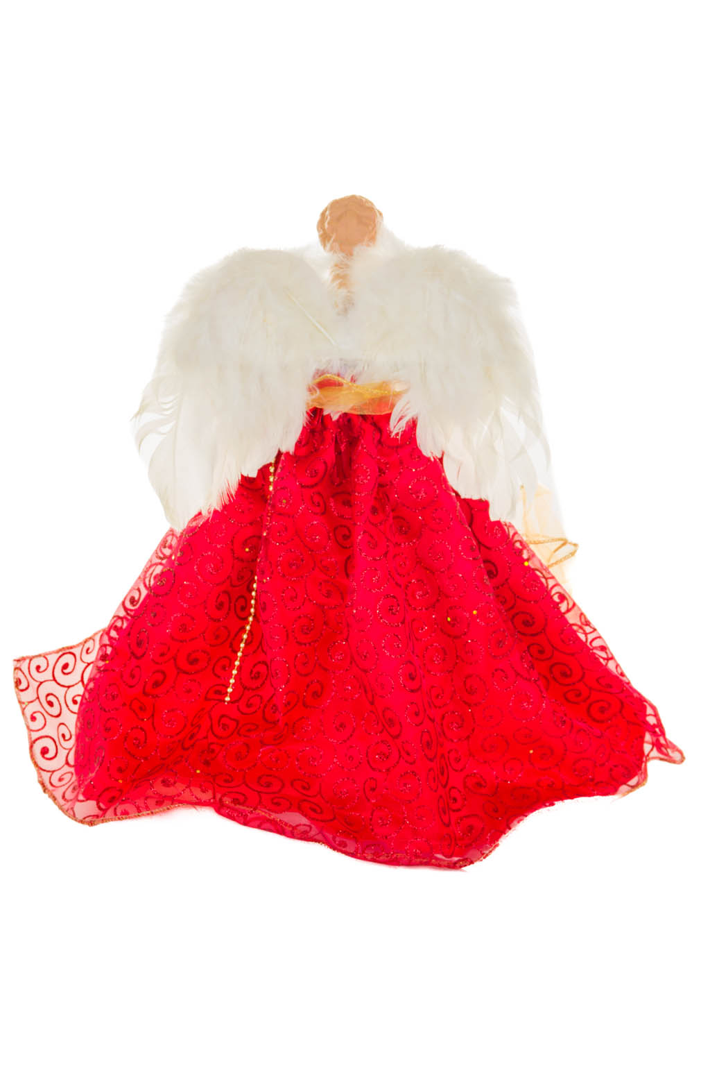 Glittery Red and Gold Elegant Warm White LED Angel Tree Topper with Glowing Stars - Image 3