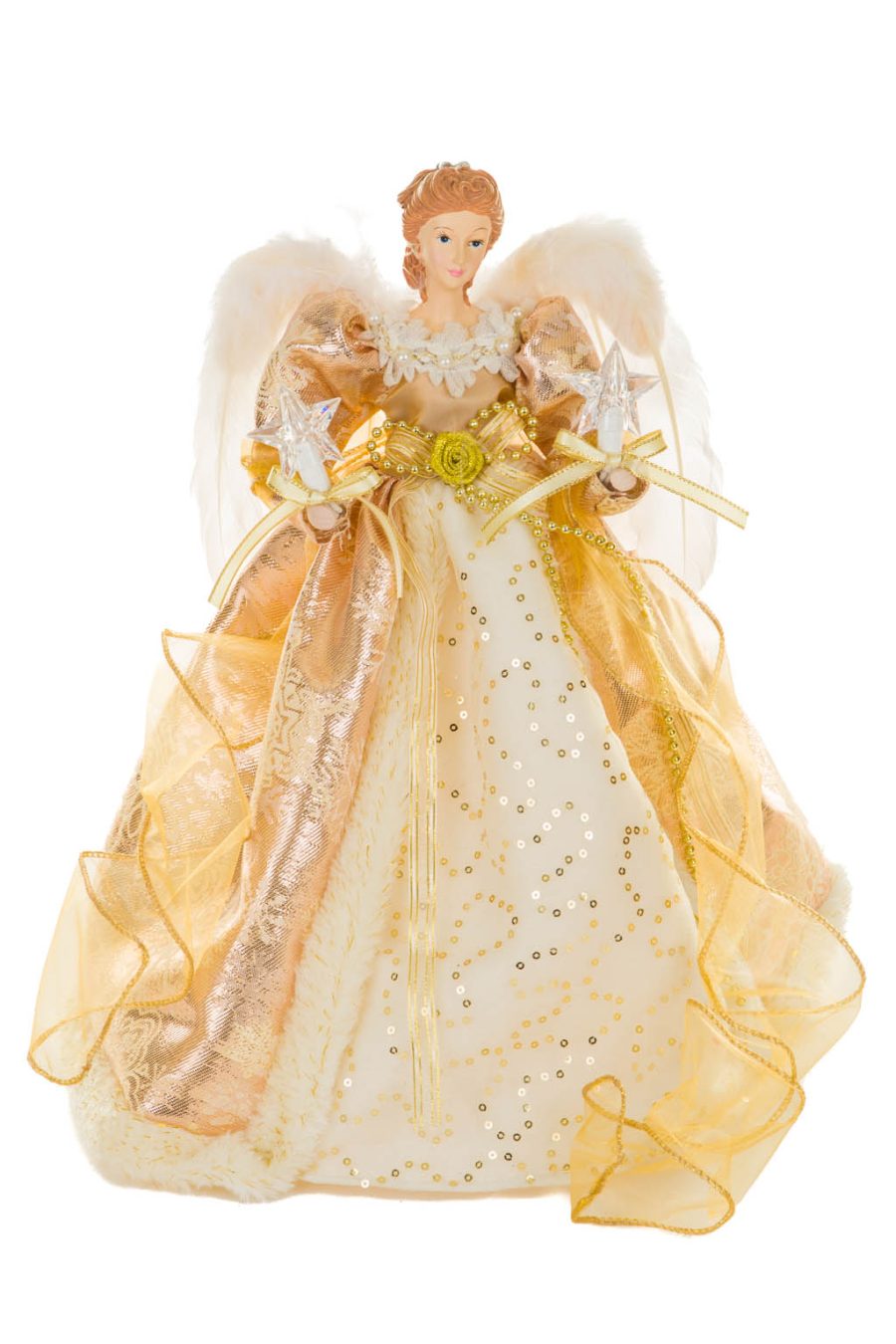 Gold Sequin Majestsic Warm White LED Angel Tree Topper in Radiating Gold Regalia