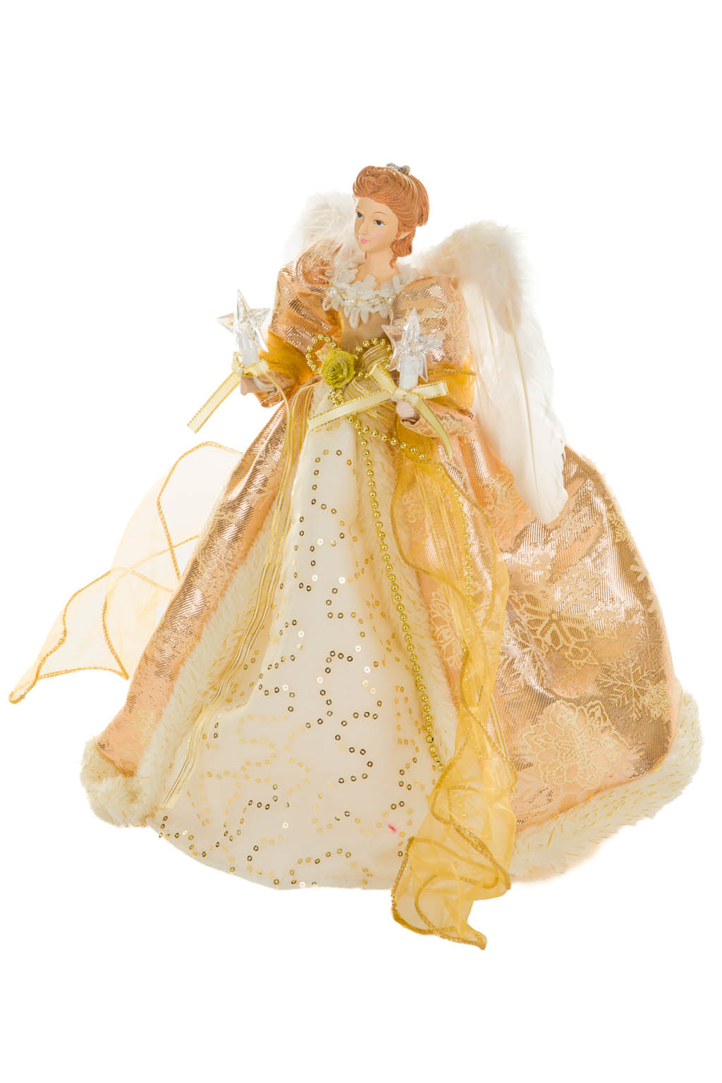 Gold Sequin Majestsic Warm White LED Angel Tree Topper in Radiating Gold Regalia - Image 2