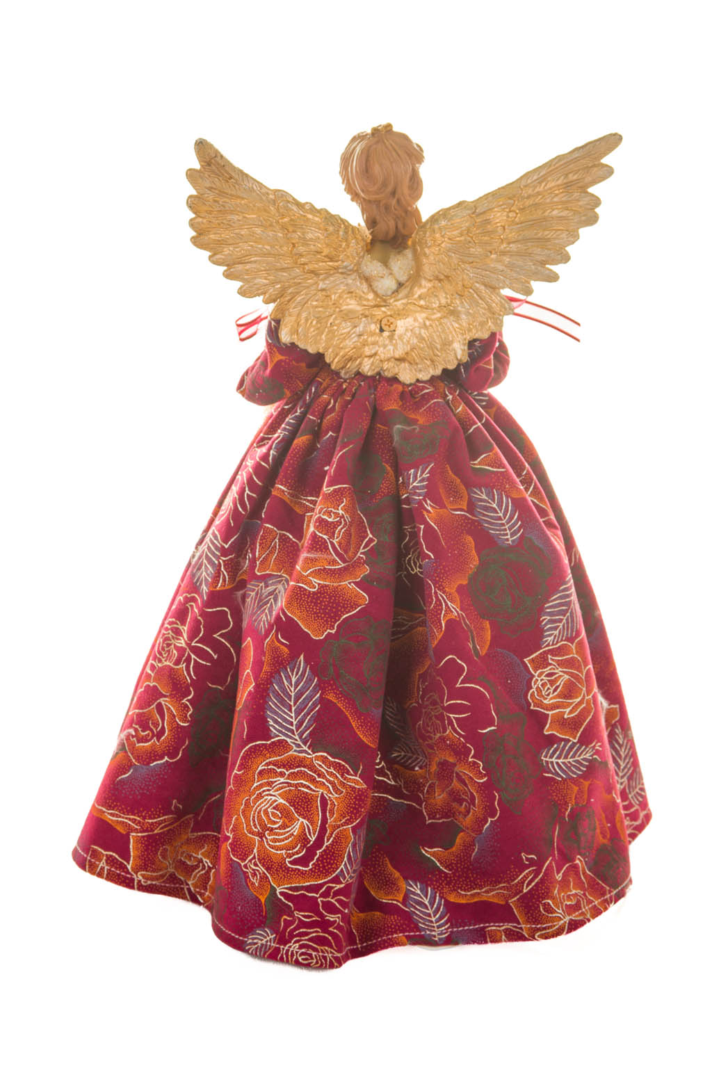 Burgundy and Gold Floral Monarchical Warm White LED Angel Tree Topper - Image 3