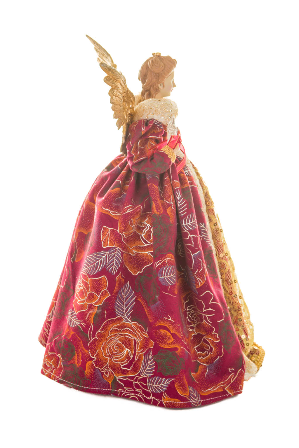 Burgundy and Gold Floral Monarchical Warm White LED Angel Tree Topper - Image 4