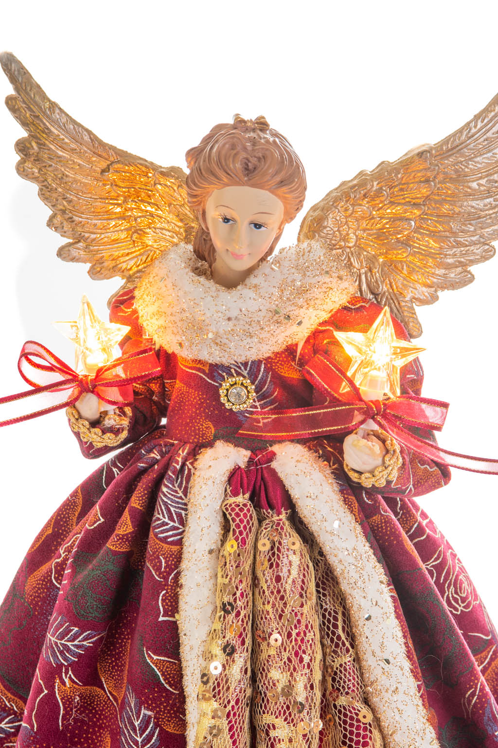 Burgundy and Gold Floral Monarchical Warm White LED Angel Tree Topper - Image 6