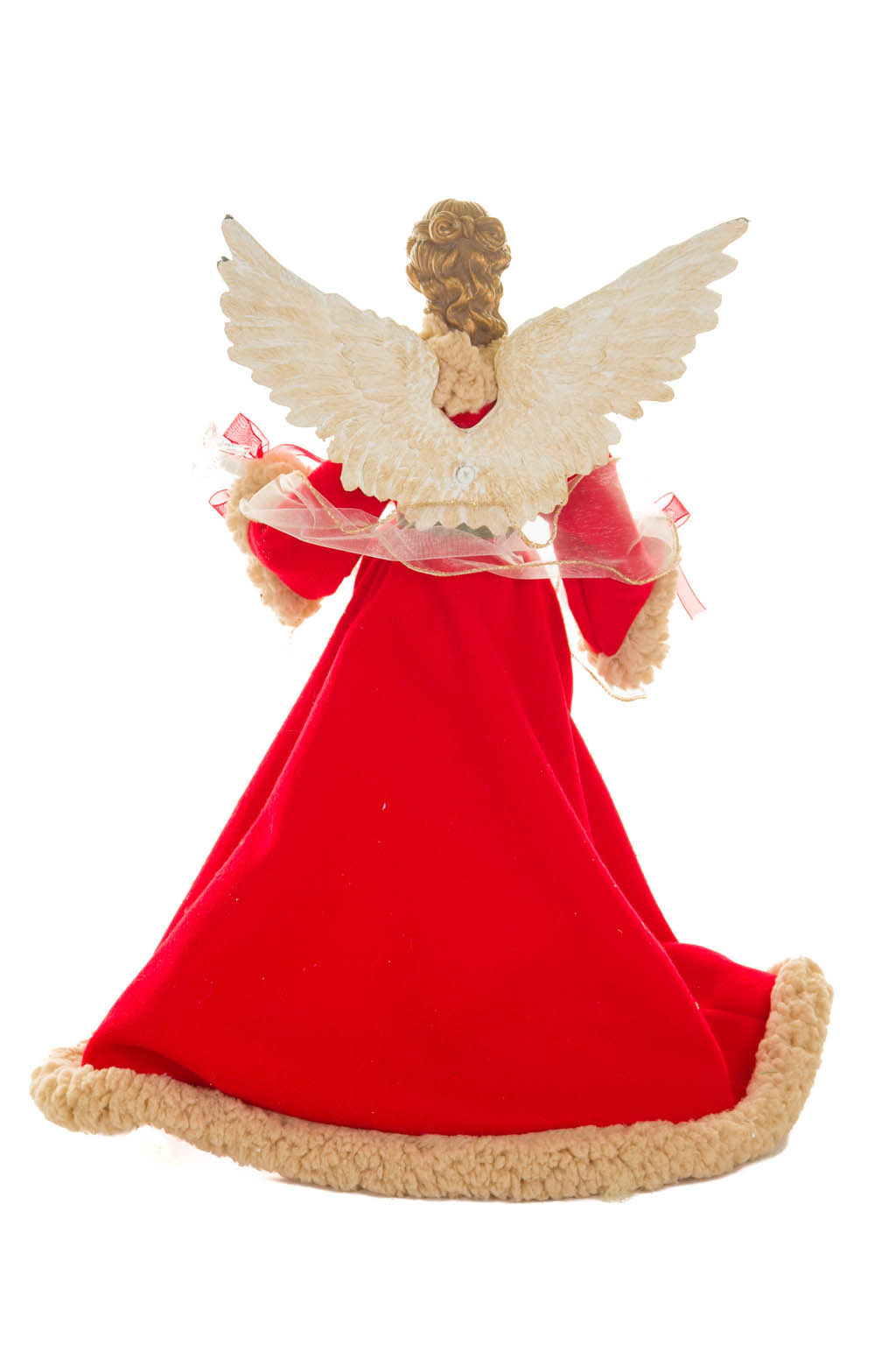 Large Red and Beige Chic Warm White LED Angel Tree Topper with Glowin Stars - Image 3