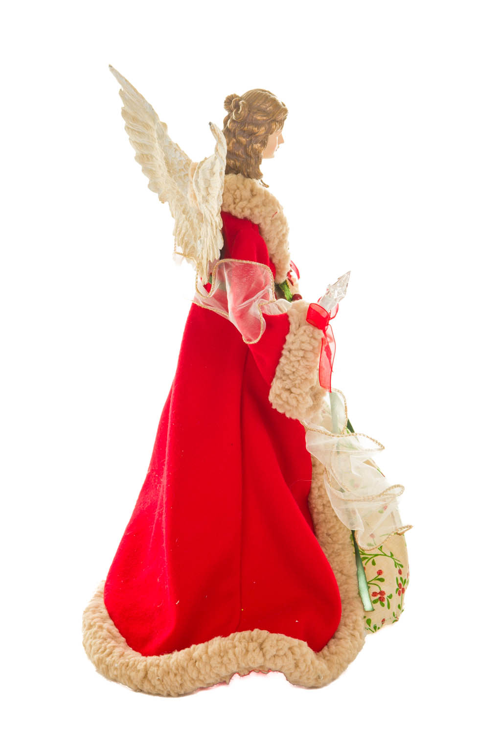 Large Red and Beige Chic Warm White LED Angel Tree Topper with Glowin Stars - Image 4