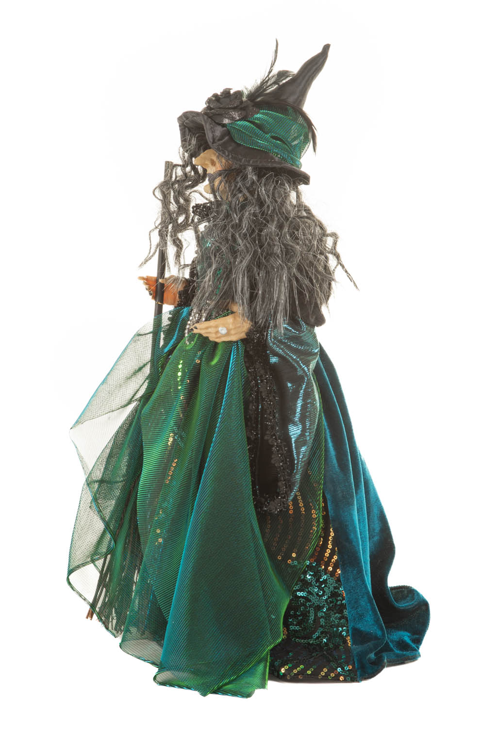 Large Emerald and Black Sequin Majestic Witch in Exquisite Emerald Ensemble - Image 2