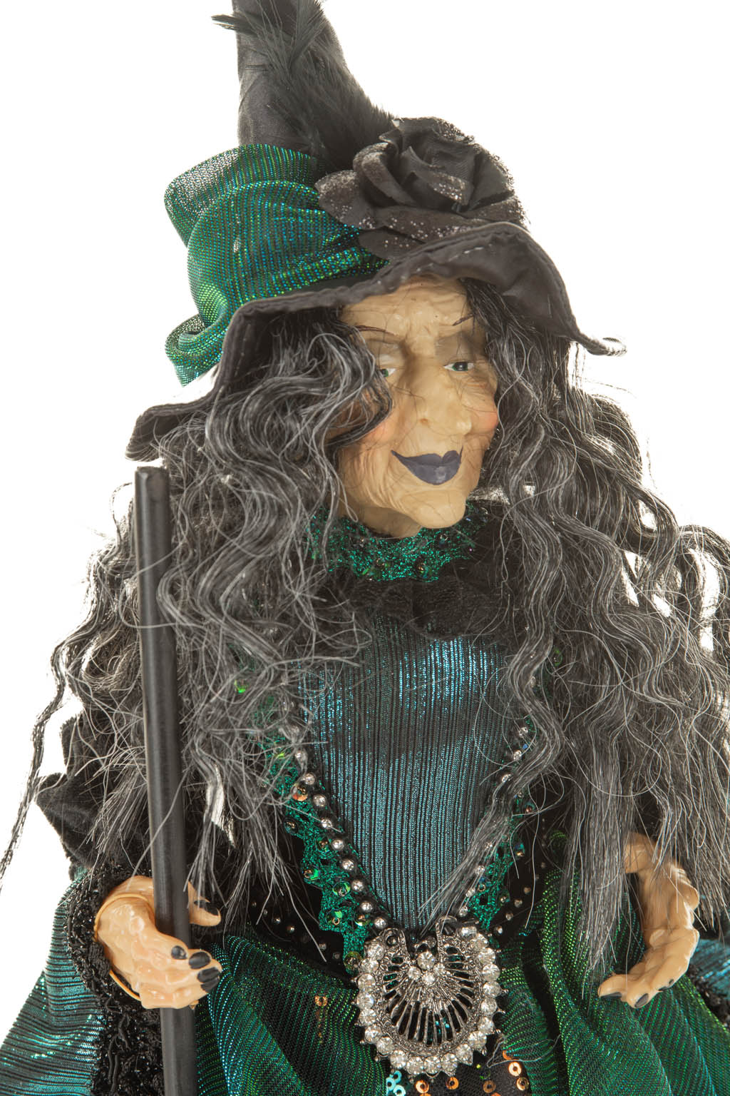 Large Emerald and Black Sequin Majestic Witch in Exquisite Emerald Ensemble - Image 5