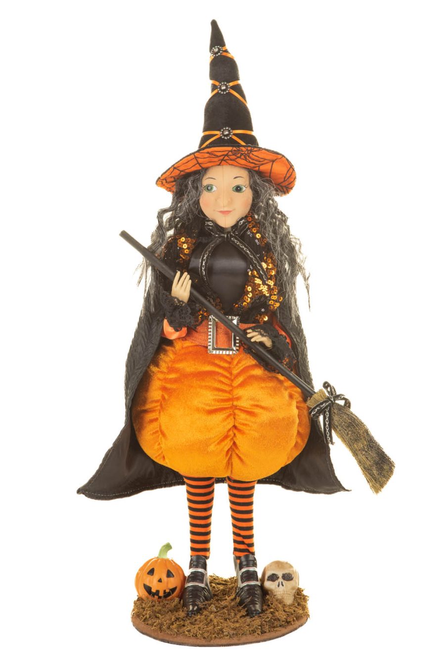 Black and Orange Sequin Funky Witch with Parachute Pants on Wispy Grass