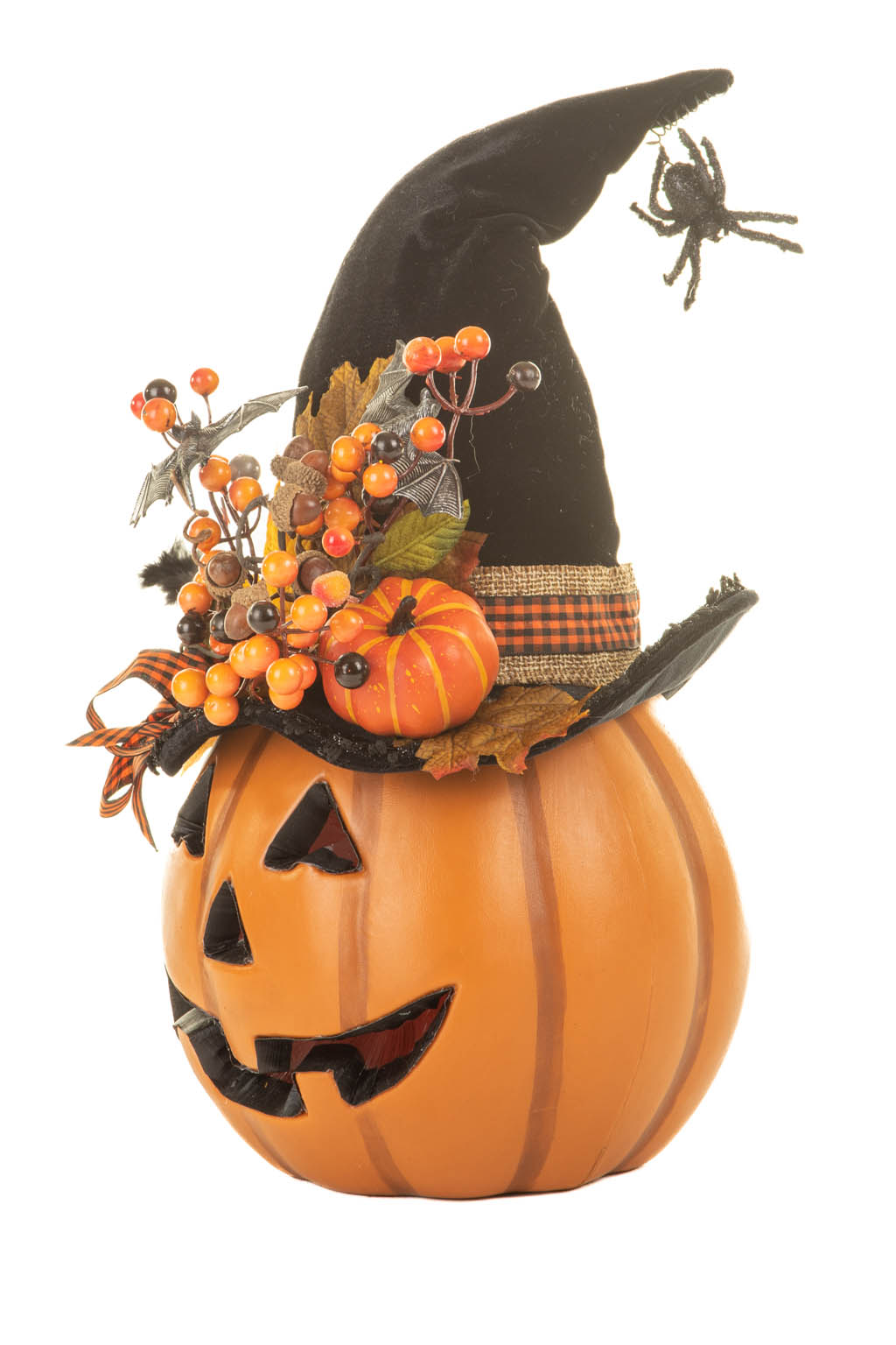 Ominous Orange and White Bewitched Pumpkin with a Bizzarely Decorated Hat and a Crow - Image 2