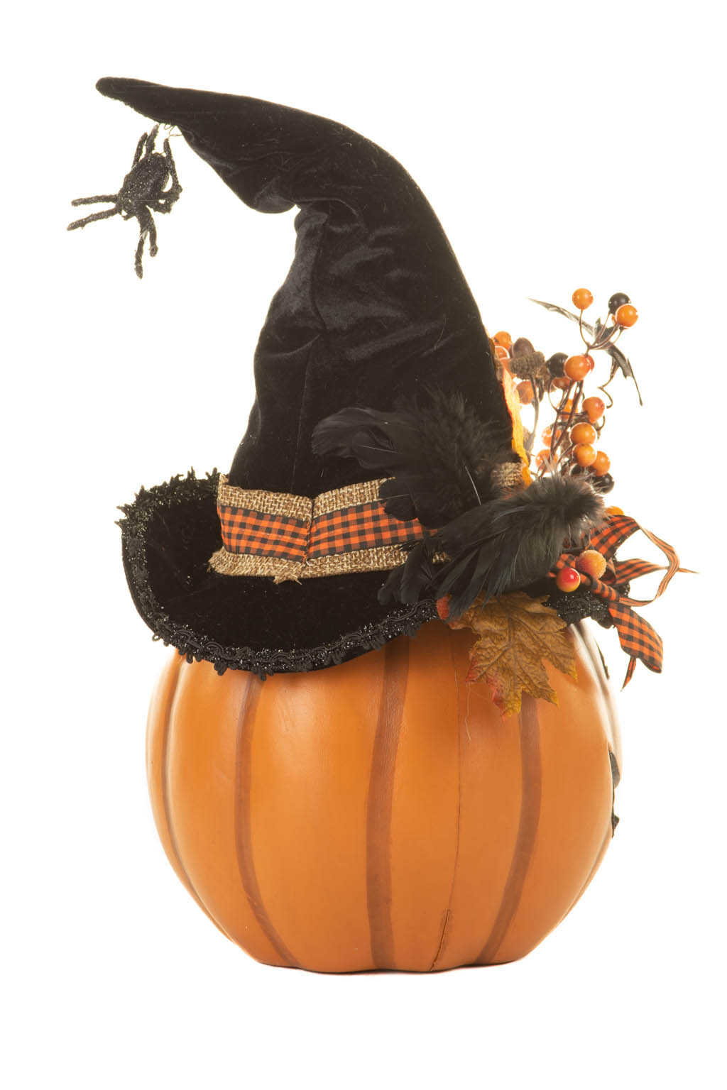 Ominous Orange and White Bewitched Pumpkin with a Bizzarely Decorated Hat and a Crow - Image 3