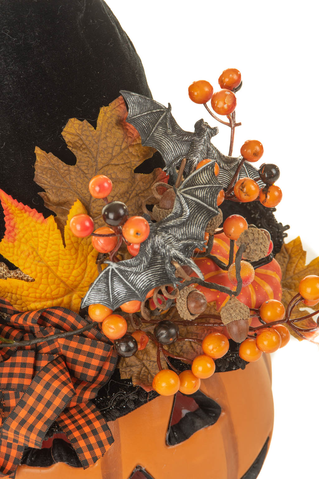 Ominous Orange and White Bewitched Pumpkin with a Bizzarely Decorated Hat and a Crow - Image 4