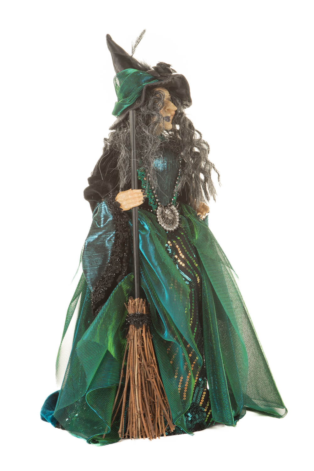 Glittery Emerald and Black Darkly Opulent Witch with Prescious Gemstones Adornment - Image 4