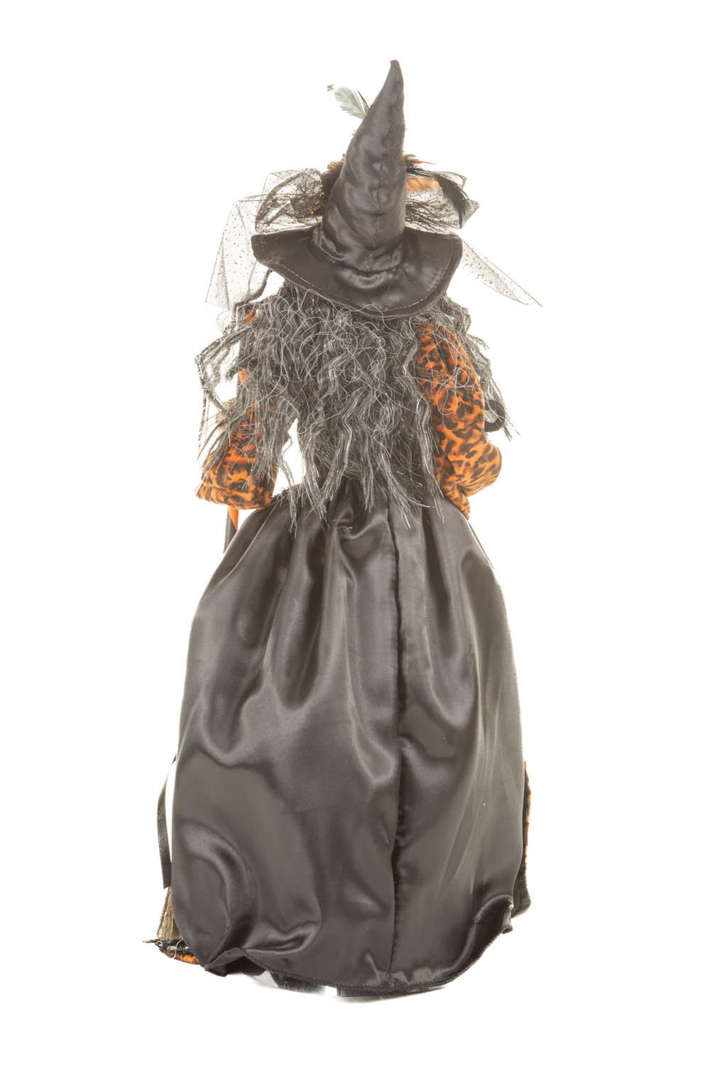 Black and Orange Sequin Decadent Witch with Cradled Cat and Broomstick - Image 3