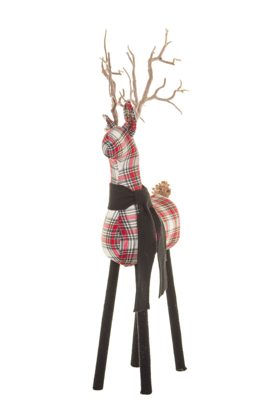 Black and Red Plaid Warm and Cozy Reindeer with a Pinecone Tail