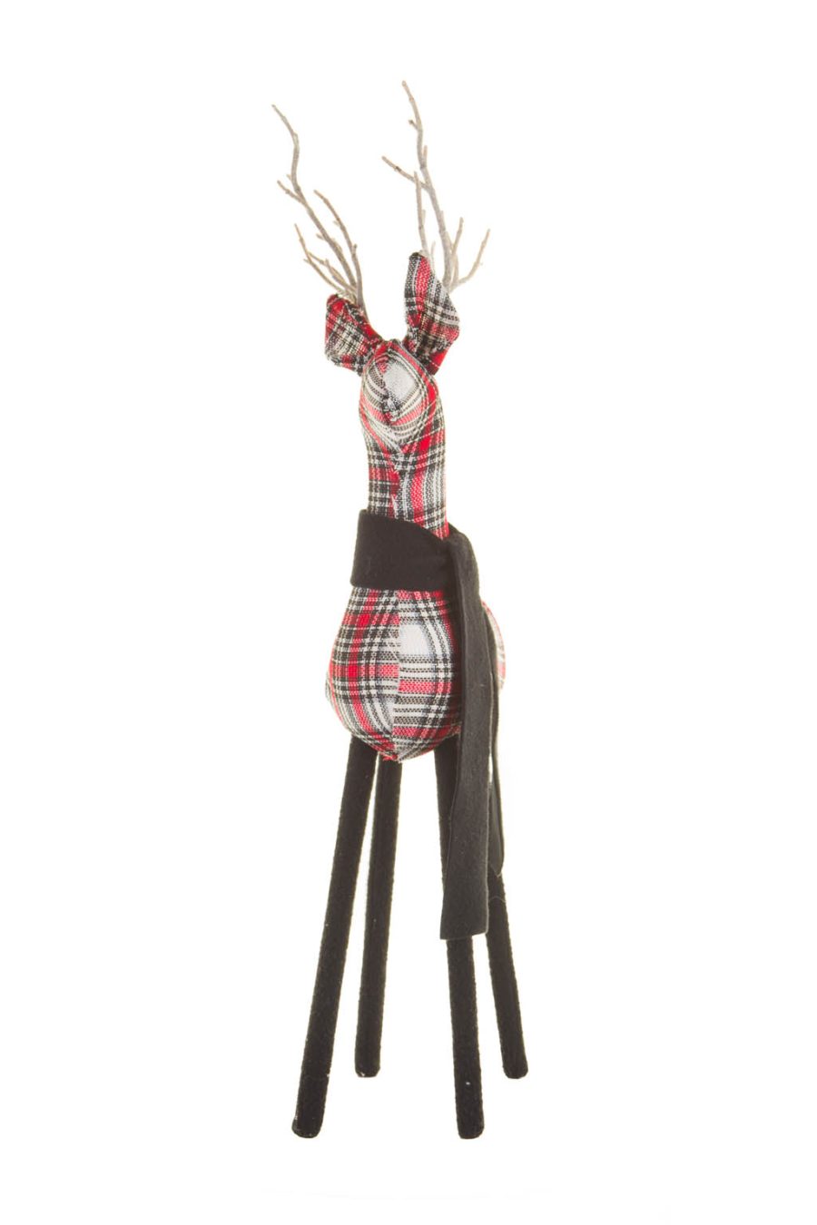 Black and Red Plaid Warm and Cozy Reindeer with a Pinecone Tail