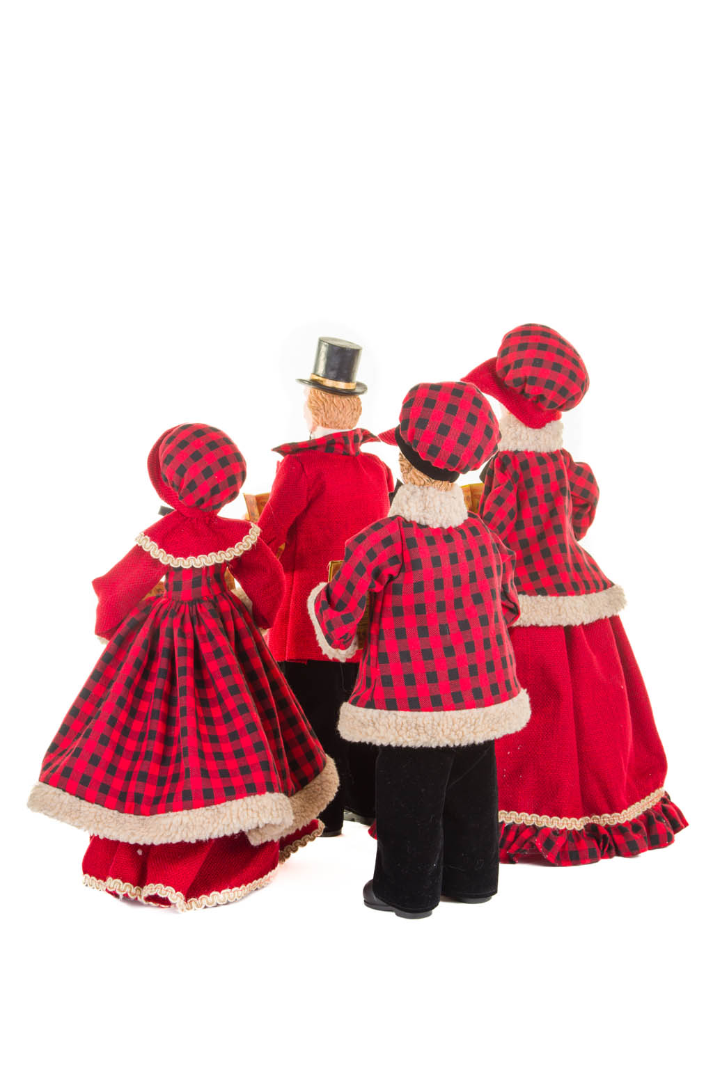 Red and Black Plaid Caroler Family with Golden Buttons , Set Of 4 - Image 3