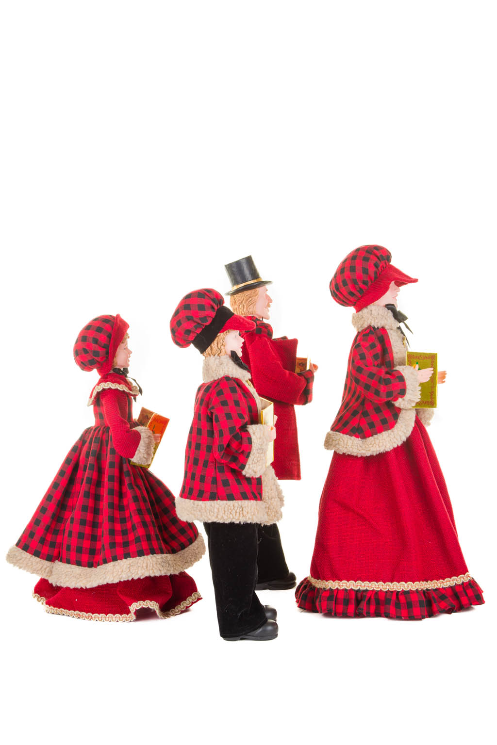 Red and Black Plaid Caroler Family with Golden Buttons , Set Of 4 - Image 4