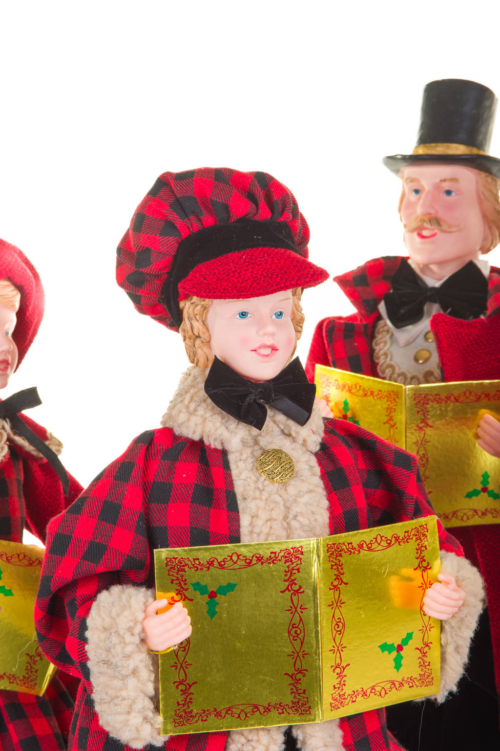 Red and Black Plaid Caroler Family with Golden Buttons , Set Of 4 - Image 5
