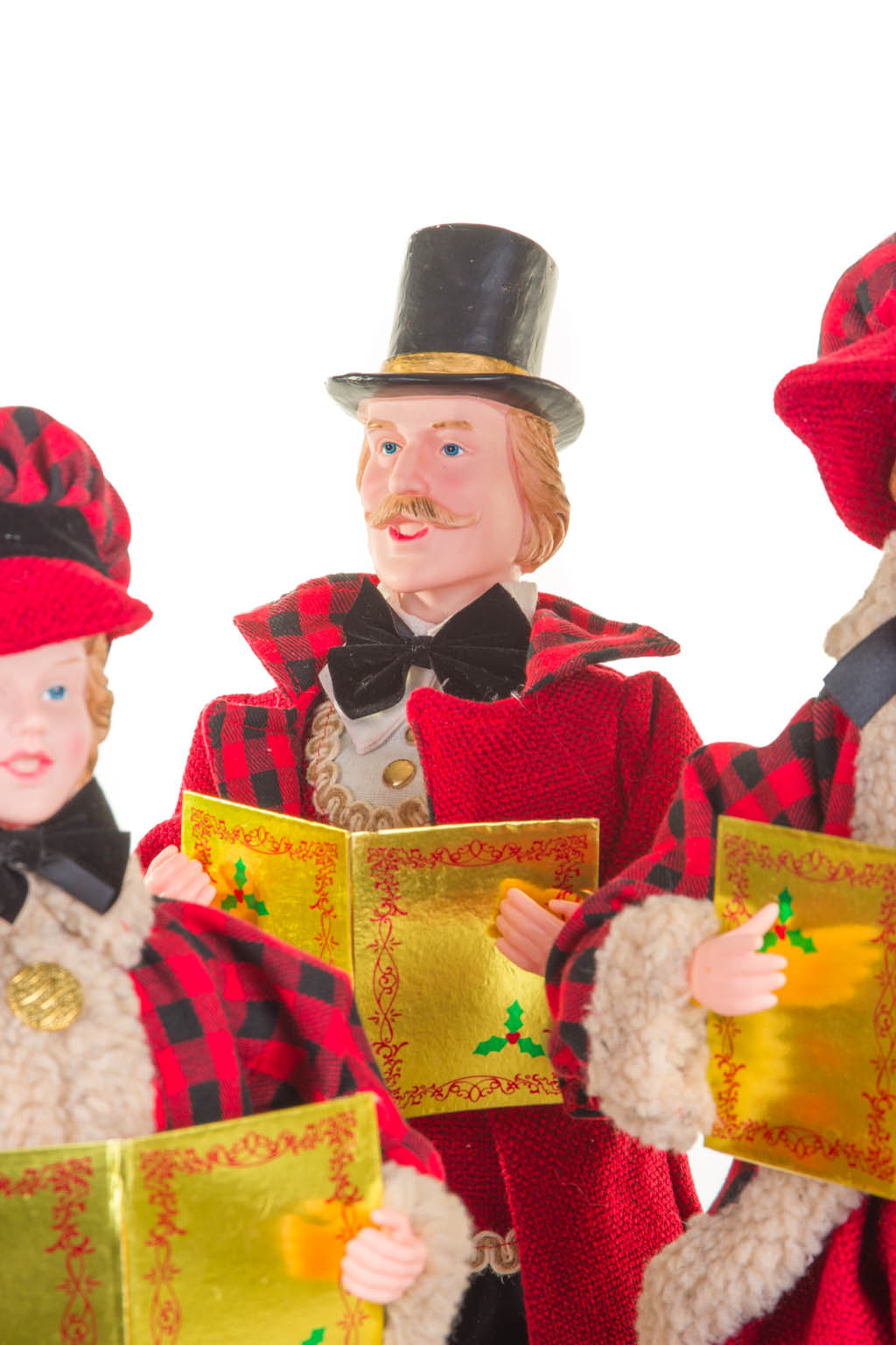 Red and Black Plaid Caroler Family with Golden Buttons , Set Of 4 - Image 7