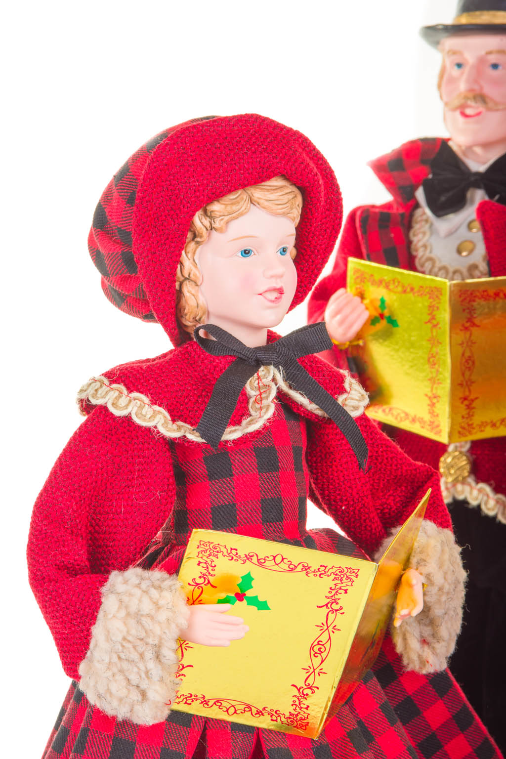 Red and Black Plaid Caroler Family with Golden Buttons , Set Of 4 - Image 8