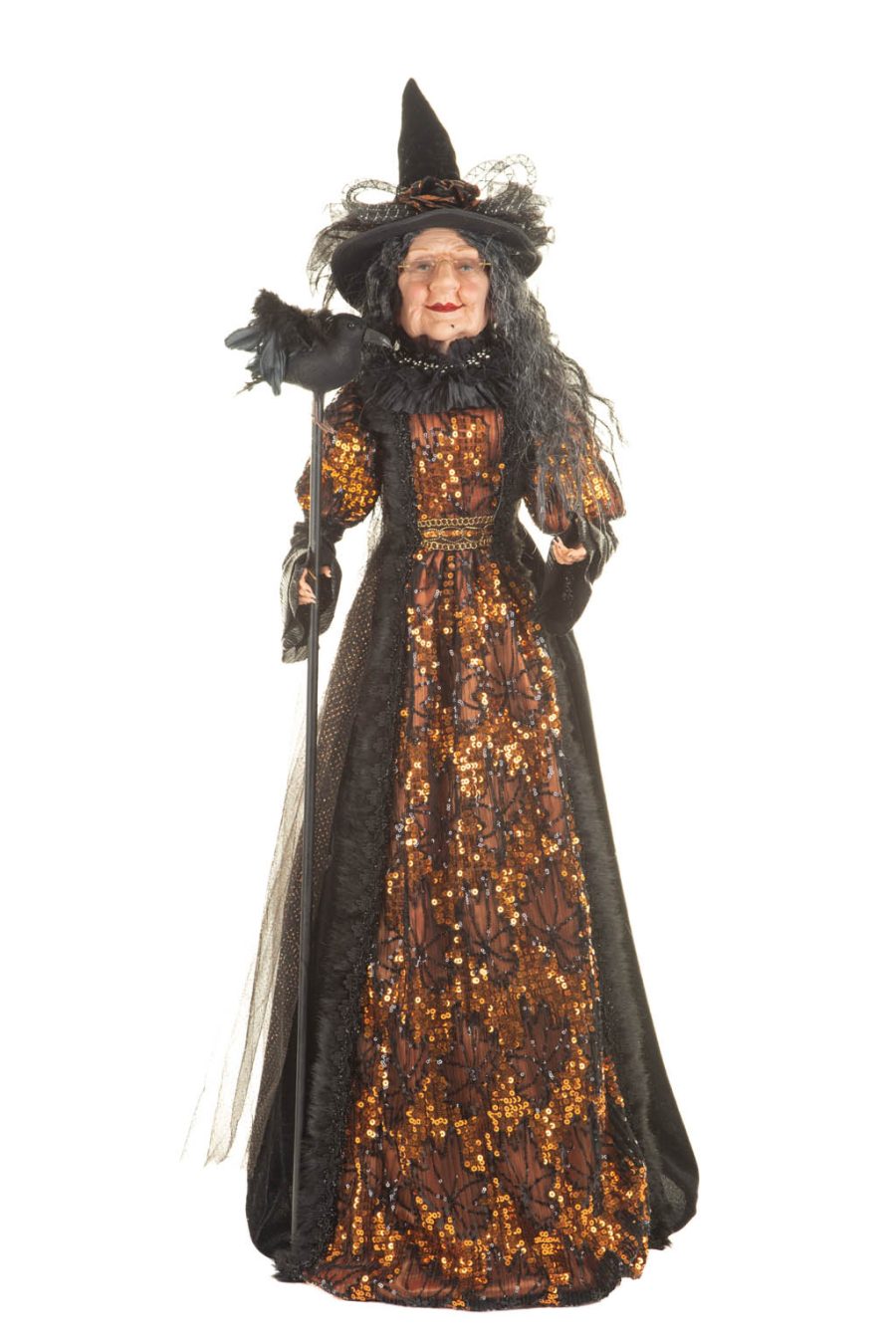 Large Black and Orange Sequin Regal Witch
