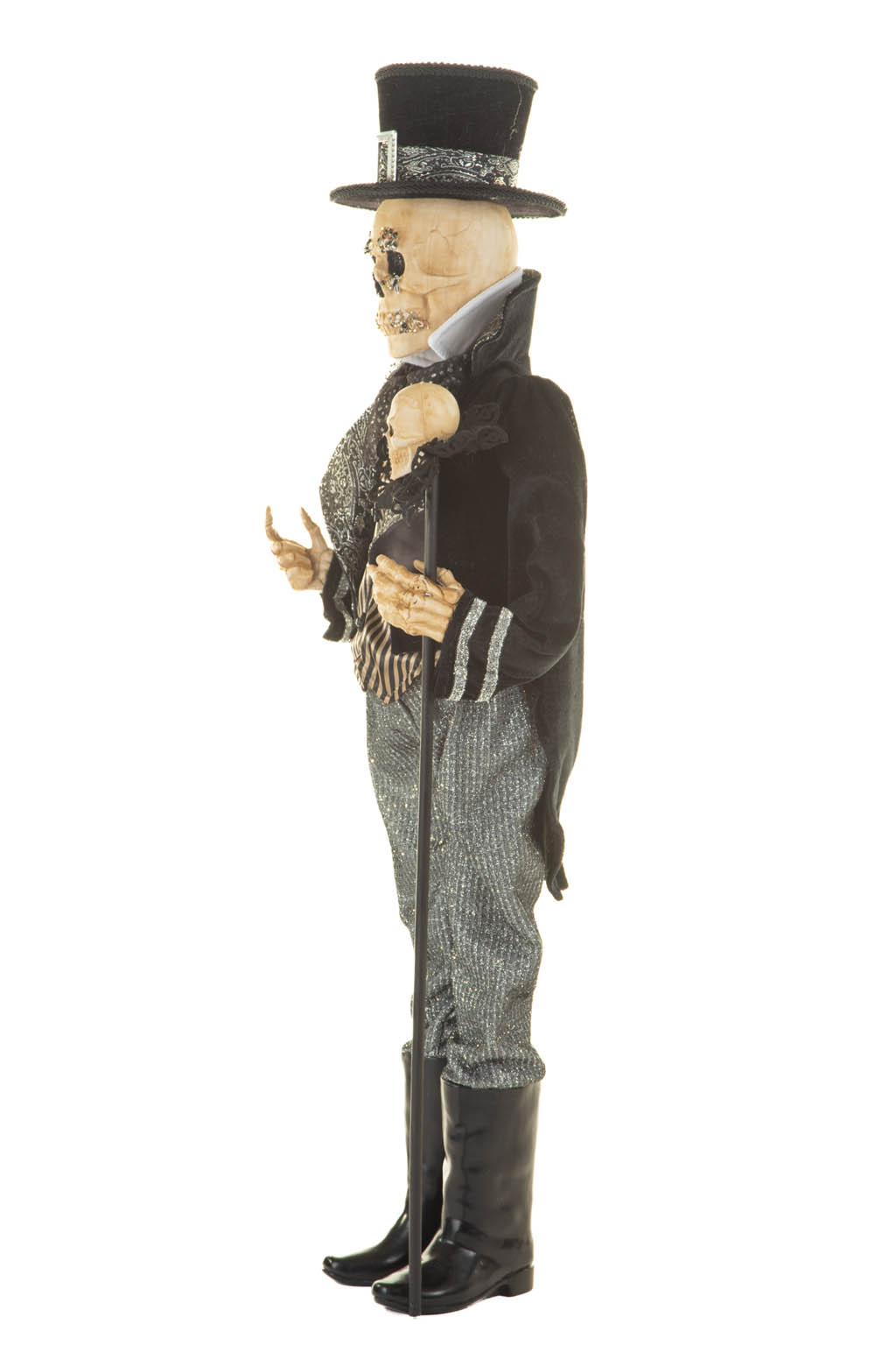 Black Striped Party-Ready Skeleton with Popped Collar Skull Scepter - Image 2