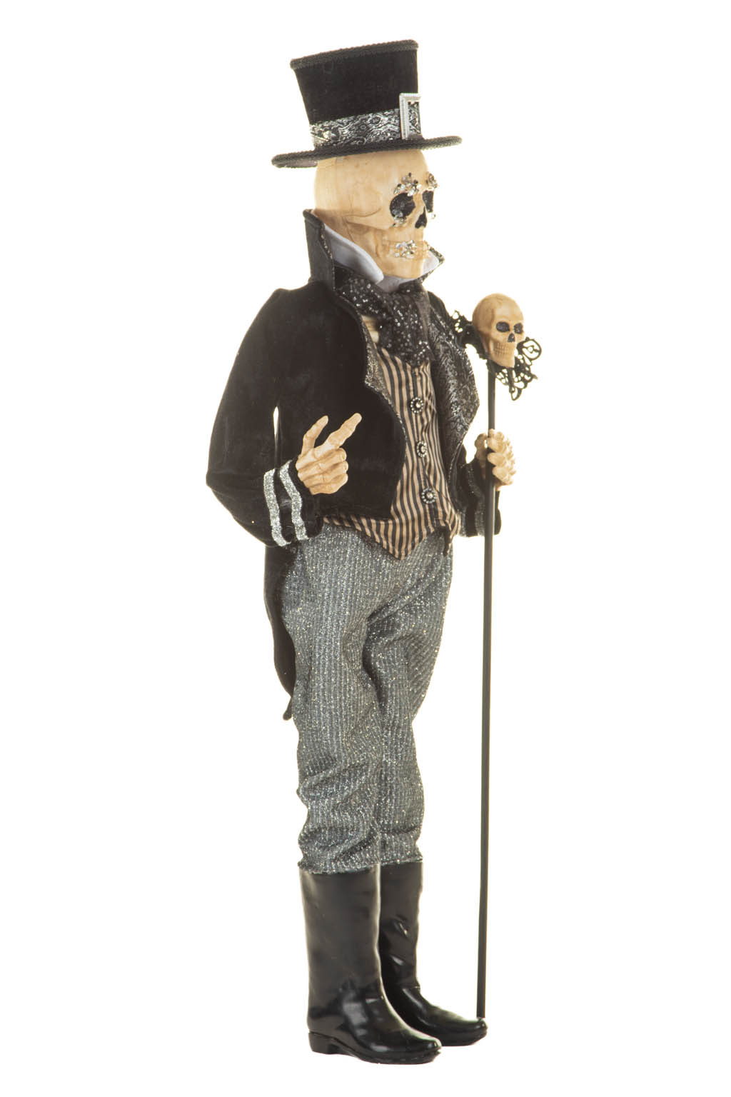 Black Striped Party-Ready Skeleton with Popped Collar Skull Scepter - Image 4