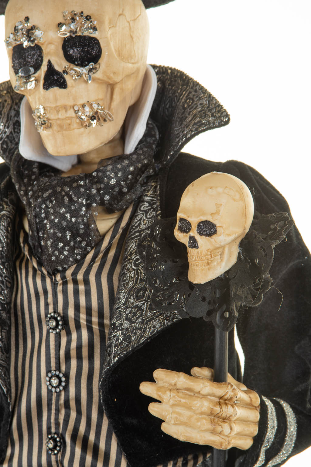 Black Striped Party-Ready Skeleton with Popped Collar Skull Scepter - Image 5