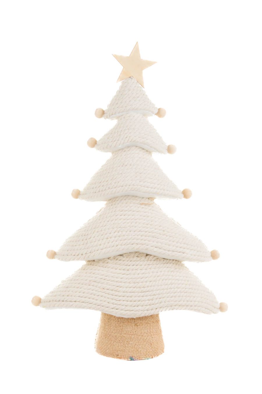 Cream and Natural Topped with Wooden Star Basketweave 5 Tier Christmas Tree